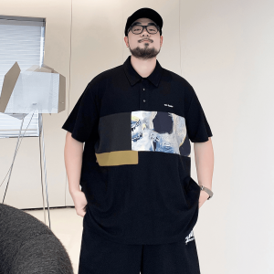Loose Fit Large Size Mens Polo Shirt Short Sleeve Splice Fashionable Summer New Style plus Size Mens Casual Versatile Top