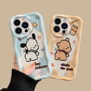 สีครีมเป็นลอนคลื่นเคสมีขอบ Vivo Y19S Y28 Y02 Y02S Y75 5G Y55 T1 Y16 5G Y15S Y51 Y15A 2021 Y01 Y91 Y93 Y95 Y91i Y91C Y1S Y85 2020 Y51A Y19 Y53S 4G V15 S1โปรน่ารักสะโพกแกว่งน้ำผึ้งวินนี่ช้อนส้อมมีดหมีพูห์หมี Pochacco นุ่มเคสโทรศัพท์ NY 27