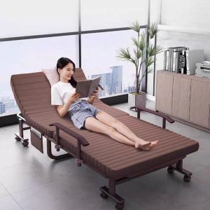 SUNNY Folding Bed With Armrest Single/Double Folable Portable Office Living Room Lunch Chair Metal Folding Bed Chair