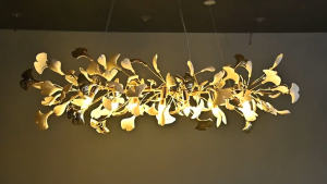 Modern Ginkgo Leaf Crystal Led Chandelier Kitchen Table Dining Living Room Bedroom Bar Gold Branches Hanging Chandelier Light
