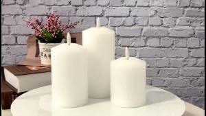 GenSwin 3D Wick Flameless Flickering Candles Battery Operated with Remote Timer Real Wax Pillar LED Votive Candles Warm Light Set of 3 Party/Wedding/Home Decor(White D3” x H4.6” 5.8” 6.8”)