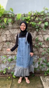 Ilona - Naifa Overall Jeans Wanita Rok Sobek Motif Rumbai Kotak Jumpsuit Korean Style