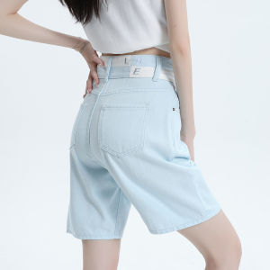 QIAOMIDUO | Summer Embroidered Blue Denim Short Pants Womens Small Size Four Horse Leggings Light Blue High Waist Mid-Calf Colorful Five-Part Pants
