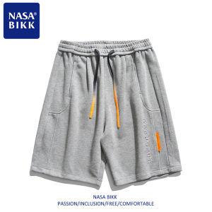 NASA Mens Basketball Shorts Summer Casual Loose Fit White Five-Quarter Length Straight Leg Pants Couples Fashion Trendy Brand