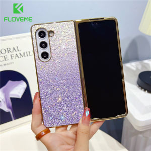 FLOVEME Gradient Glitter Folding Phone Case For Samsung Galaxy Z Fold 5 Fold 4 Fold 3 5G Bling Color Sequins Luxury Gold Plating Frame All-inclusive PC Hard Shockproof Back Cover For Galaxy Z Fold 5 Fold 4 Fold 3