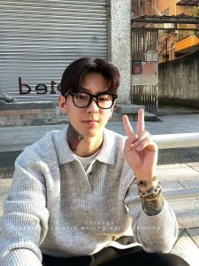 เสื้อโปโลคอปกแขนยาวทรงหลวมสำหรับผู้ชาย OX-FREAK Clean Fit Preppy Style ฤดูใบไม้ร่วง/ฤดูหนาว เสื้อสเวตเตอร์ถัก