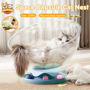 Cat Bed Washable Space Capsule Cat Nest 2-in-1 Cat Bed with Bell Ball Toy Removable Cat Pet House