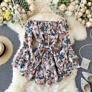 Quần Áo Một Mảnh Rộng Rãi Mùa Thu Đầu Tiên Chiffon in Hoa Có Chi Tiết Xếp Ly Và Thắt Lưng Cho Phụ Nữ Trẻ