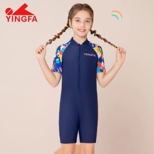Yingfa Girls Professional Training Swimsuit Short Sleeve Hot Spring Swimsuit Upf50+ Sun Protection Rush Guard for Kids Girl