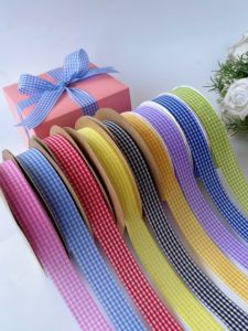 2cm Grid Pattern Silk Ribbon Flower Decoration Gift Box Cake Decoration Colorful Ribbon Clothing Accessories Fabric Belt Silk
