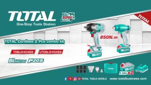 TOTAL Li-ion Combo Kit w/ Brushless Impact Wrench (850Nm) & Heat Gun + Battery (2 Pcs) + Charger + Case TOSLI240489