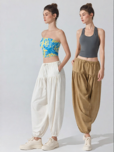 Elastic Waist Mid-waist Wide Leg Cuff Casual Pants