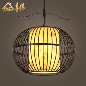 American Vintage Style Iron Art Bird Cage Hanging Lamp New Chinese Style Fabric Restaurant Cafe Hallway Iron Art Hanging Lamp