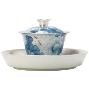 JISU | Silver Lotus and Fish Pattern Tea Set Single