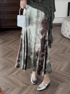 Forest Chocolate Velvet Gradient Long Fish Tail Midi Skirt