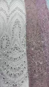 2 Yards Heavy Beaded Lace Fabric African Womens French Bridal Sequins Luxury Nigerian Tulle for Dress Making