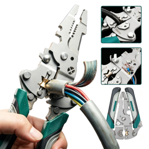 12-in-1 Foldable Multifunctional Wire Stripper Pliers / Heavy Duty Wire Cutting Crimping Tool / Portable Electrician Hand Tool for Stripping Twisting Screwdriving Nail Pulling