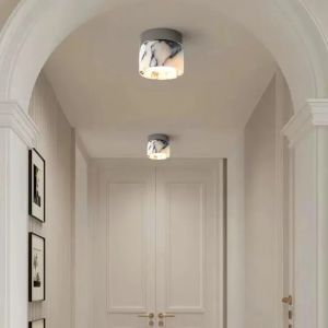 Nordic Lamp Marble Cylinder Natural Stone LED Ceiling Lamp Small Sconce Bedroom Home Decor Parlor Aisle Lighting Fixtures Metal