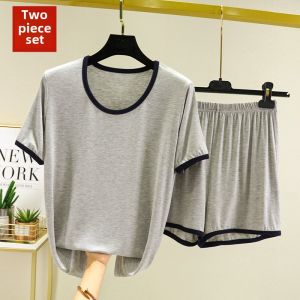 Summer Modal Pajamas Suit Womens Loose Thin Homewear Short-Sleeved T-shirt Plus Size Shorts Twinset Outfit