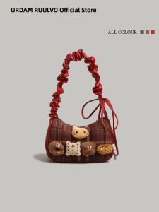 URCDN RDALVO | Vintage Red Plaid Cartoon Fluffy Crossbody Clutch
