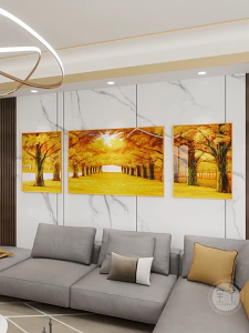 3 Panel Wall Painting Crystal Porcelain Picture Aluminum Frame Bedroom Wall Decoration