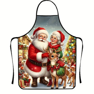 Santa Claus Reindeer Print Apron Stylish & Durable Perfect for Kitchen Baking & Catering Service Apron
