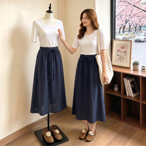 AIYITI | Stylish Linen Cotton Summer Slim Fit Midi Skirt