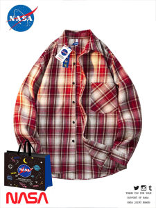NASA Collaborative American Retro Plaid Shirt Mens Spring Autumn Trendy Brand High-End Loose Casual Versatile Long Sleeve Top