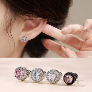 Super Shiny Round Ear Studs Diamond Earrings Engagement Wedding Daily Work Party Luxurious Gift For Women