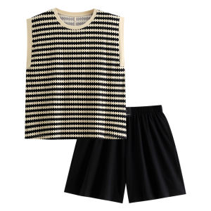 yuenei | Couples Summer Cotton Pajamas Casual Striped Sleeveless Home Clothes Mens Loose Fit Comfortable Breathable Pure Cotton Sleepwear