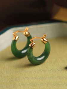 Hoa Tai Đính Ngọc Bích Và Vàng Mới 2025 Dành Cho Nữ Thời Trang Cao Cấp Trang Sức Nhẹ Sang Trọng Kẹp Tai Hình Học Phong Cách Hàn Quốc