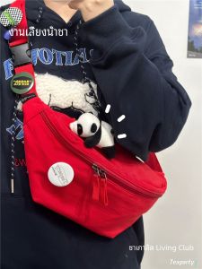 สไตล์สปอร์ต กระเป๋าสะพายข้างสีแดงไหล่เดี่ยว ลำลอง พักผ่อน โพลีเอสเตอร์ วัสดุสําหรับผู้ชายและผู้หญิงกระเป๋าใบเล็กรูปเกี๊ยวพับได้