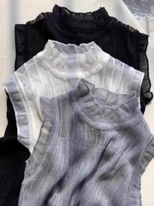 ลูกไม้ เสื้อไม่มีปกขอบ เสื้อกั๊ก ผู้หญิง ฤดูใบไม้ร่วง ฤดูหนาว แขนกุด เสื้อชั้นในสวมใส่ ลำลอง สีบริสุทธิ์สบาย ความยาวปกติ