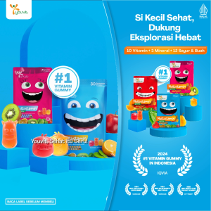 Multivitamin Gummy Anak untuk Tumbuh Kembang dan Imunitas Anak | Youvit Multivitamin Anak 60 Hari (2 Pouch) dengan Vitamin C Vitamin D Zink Sayur dan Buah