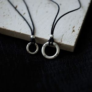 999 Pure Silver Solid Black Rope Necklace Simple Versatile Mens Fashion Jewelry Couple Matching Weave Cord Pendant Gift