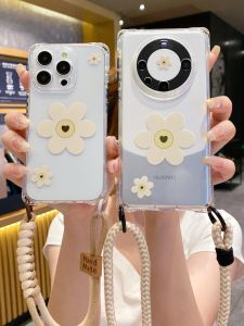 16Promax Phone Case Crossbody Wristband Anti-Fall Full Cover Beautiful Flower Design Simple Style Creative Personality