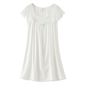 Pure Cotton Princess Style Sleepwear Womens Lace Sweet Summer Nightgown Short Sleeve Short Dress Square Collar Home Clothes