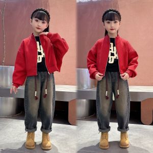 Spring Autumn Girls Jeans Loose Fashionable Korean Style Long Pants Childrens Clothing Kids Fashion Fall Trend Big Children