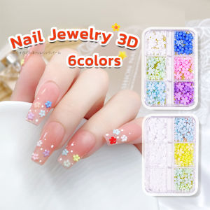ItemMart 3D Small Flower Nail Jewelry Flower Mini Colourful White Nail Ornament
