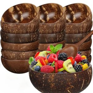 Natural Coconut Bowls for Serving Dishes Reusable Wooden Dinnerware Dessert Fruit Yogurt Salad Rice Ramen Bowl