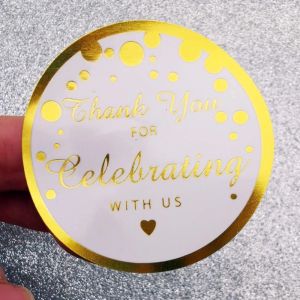 60PCS golden thank you stickers 2 inch Thank You For Celebrating With Us Stickers Round Circle Favor Gift Labels Stickers
