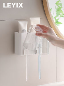 LEYIX LIFE | Couples Bathroom Set Wall-mounted Toothbrush Holder Storage Transparent Goblet Cup