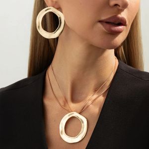 Ingemark Vintage Punk Irregular Circle Pendant Necklaces Earrings for Women Trendy Gold Color Metal 2026 New Year Jewellery Set