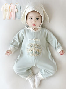 Spring and Autumn Baby Pure Cotton Jumpsuit Baby Chinese Style Rompers Jumpsuit Newborn One Year Old First Month Old 100 Days Old Clothes