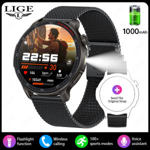 LIGE | LIGE Military Smart Watch Answer/Make Call 1.46" HD Smart Watches for Men with 1000mAh Battery Flashlight Sport Fitness Bracelet