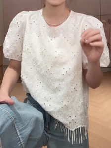 SHUAIYUE | Korean Style High End Floral Embroidered Fringe Shirt Women
