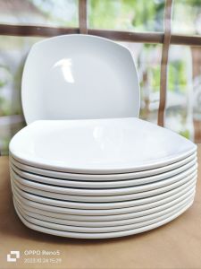 12pcs piring makan petak saji putih melamine 9inch 23cm tebal tahan panas berkuwalitas serbaguna