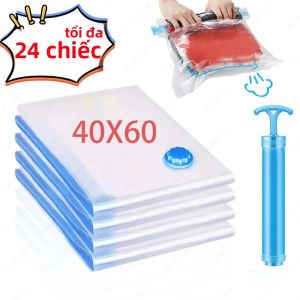 Có Thể Tái Sử Dụng Hút Chân Không Bảo Quản Niêm Phong Túi Có Bơm Tay Rõ Ràng 1-24 Chiếc Tiết Kiệm Không Gian Nén Túi Gấp Cho Quần Áo Du Lịch