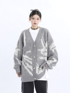 American Retro Flocking Oversized Knit Cardigan