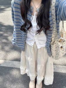 Váy Chữ a Xếp Ly Viền Cổ Điển Hàn Quốc Dành Cho Nữ Váy Ngắn Thắt Lưng Co Giãn Đa Năng Váy Bánh Ngọt Thiết Kế Mới Váy Chữ a